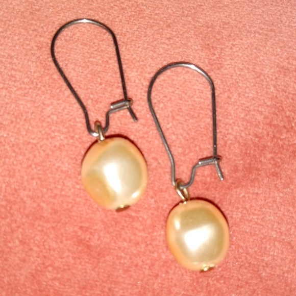 Cream Baroque Pearl Handmade Earrings Stainless Steel Wires Ivory New Minimalist - Picture 5 of 5